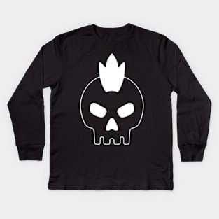 Queen skull, in white, with a crown on a black background. Kids Long Sleeve T-Shirt